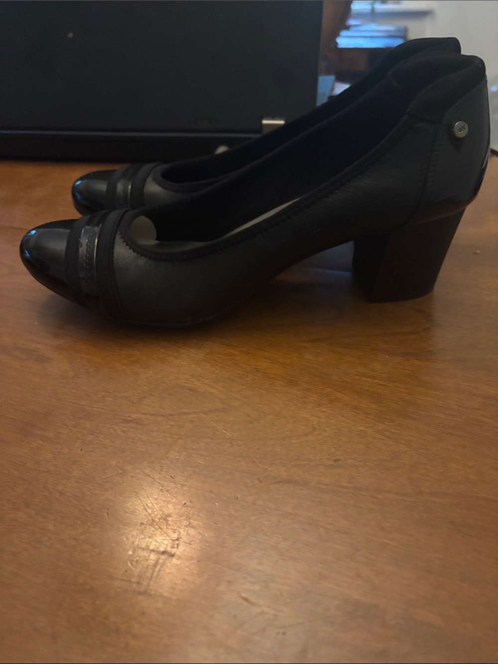 Anne Klein Sport Guardian Black Leather Pump Block Heel Shoes Size 9M